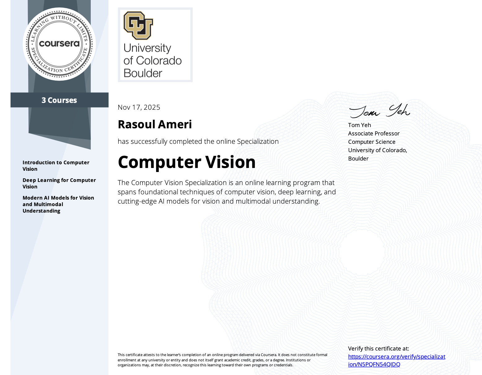 Machine Learning certificate