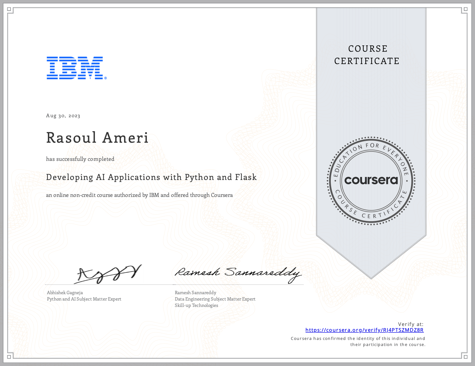 Flask certificate